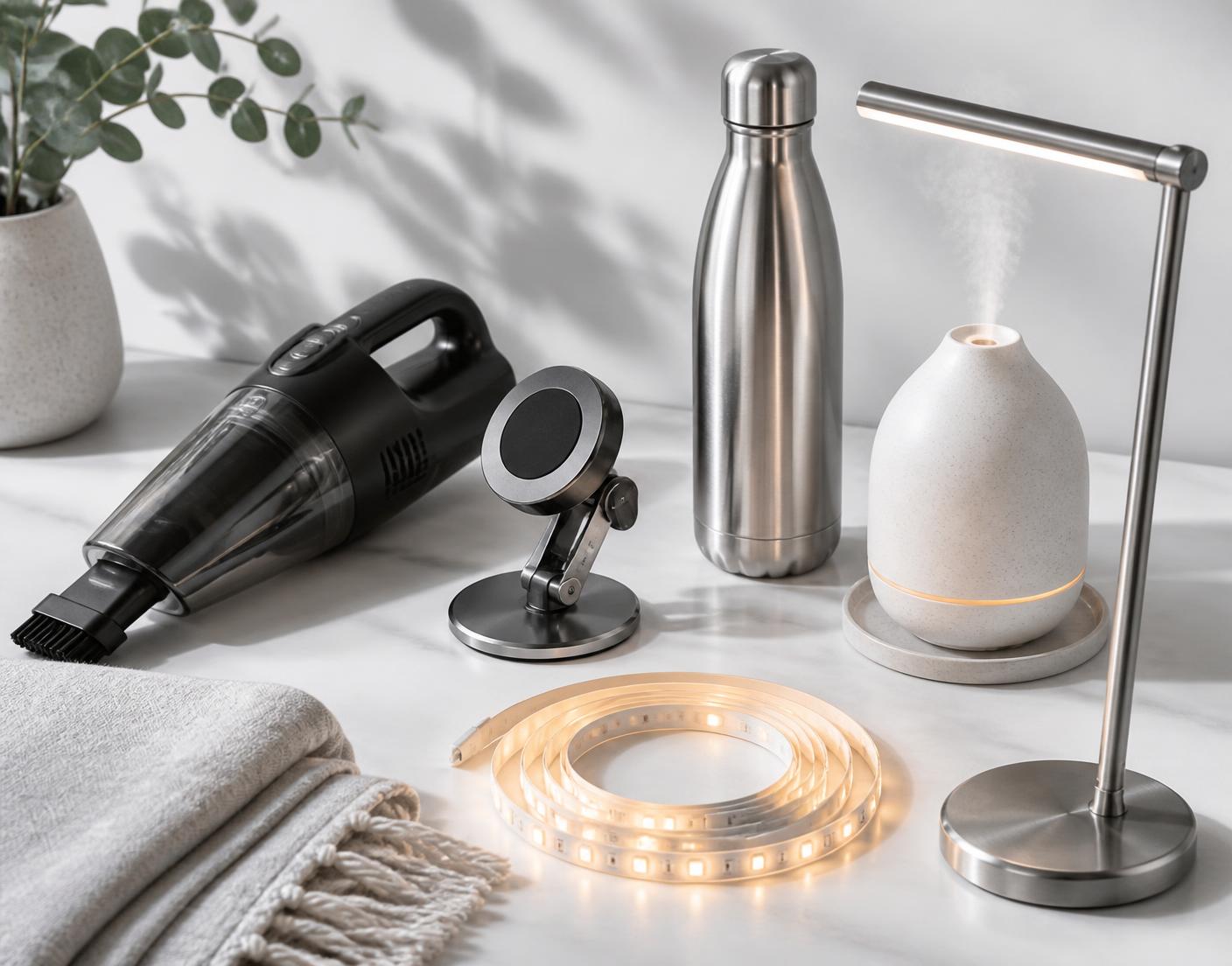 Car and home accessories flatlay